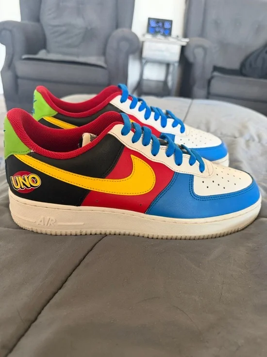 Nike Uno Air Force 1 in Blue, Yellow, Red, White & Black - Picture 4 of 11